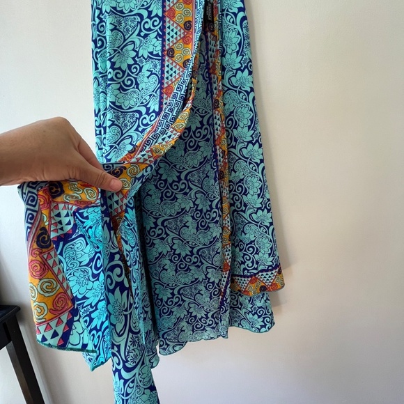 Mandala One Suze Turquoise Wrap Skirt Reversible Double Layer One Size Strap - Picture 4 of 6